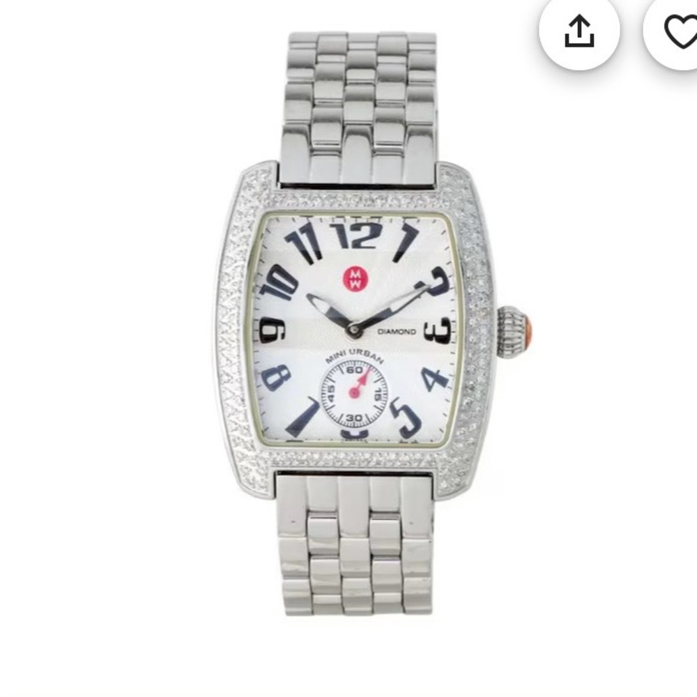 Michele Silver Stainless Steel Diamond Accent Women's Watch with White Dial.
